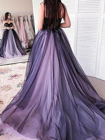 A-line Sexy Noble Princess Tulle Applique Sleeveless Palace Dress