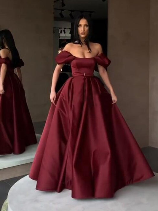 A-line high-end color princess shoulder strap satin sexy off shoulder satin sleeveless evening formal dress