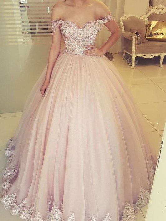 Sexy and Elegant Off the Shoulder Floor Sleeveless Tulle Applique Dress
