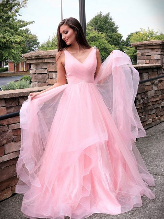 A-line Princess sheer pleated sleeveless strapless sexy V-neck dress