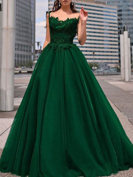 A-line Sweet Princess Beto Tulle Curled Floor Sleeveless Dress