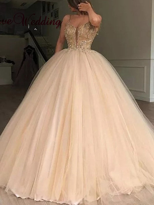 Sexy high-end color V-neck sheer sleeveless beaded floor mop dress