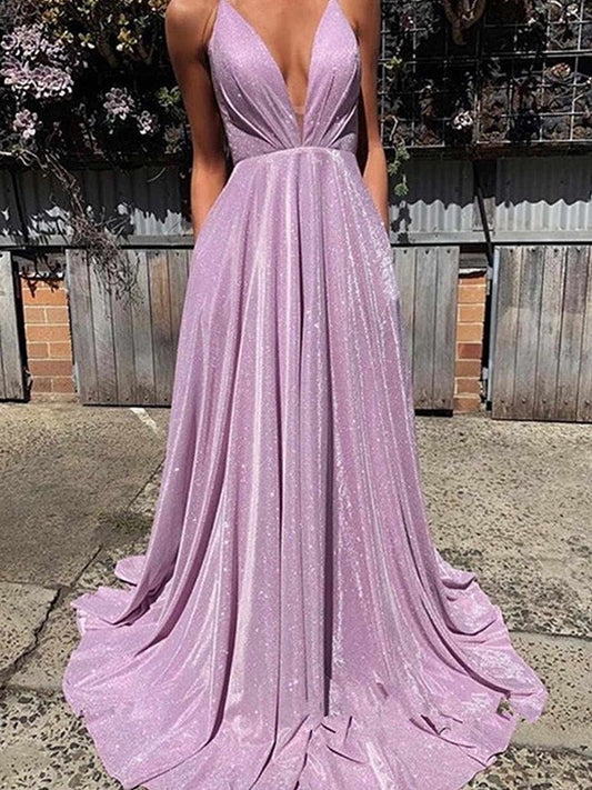 A-line elegant and sexy princess V-neck ruffled sleeveless dress