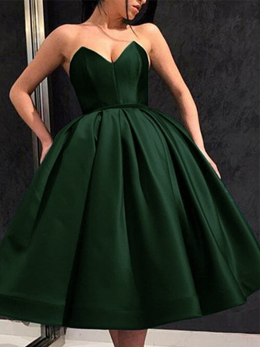 A-line Princess Sweet Lotus Edge Satin Short Mini Back to School Ball Dress