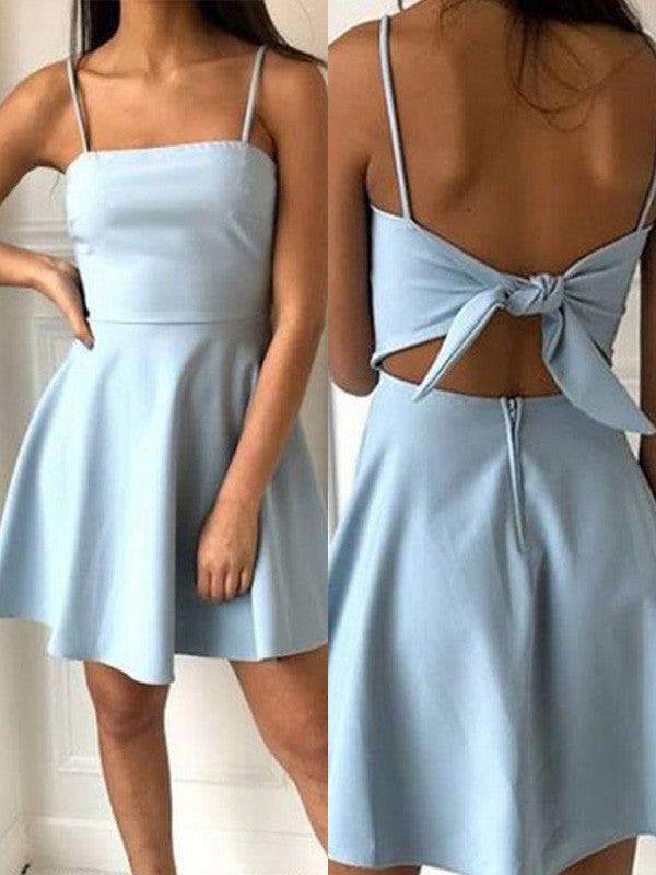 A-line Princess Sleeveless Italian Noodle Strap with Satin Ruffle Edge Back to School Ball Dress