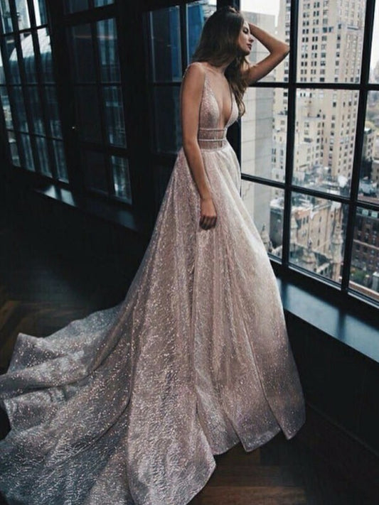 A-line sexy princess church skirt with V-neck sleeveless sheer ruffle edge dress