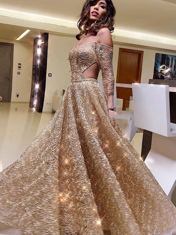 Princess sexy off the shoulder long sleeved sequined ruffled floor mop dress