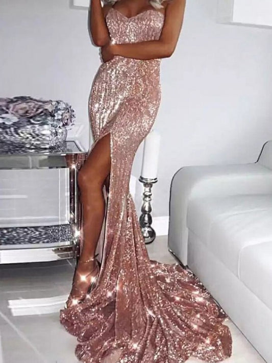 Column Elegant Sweetheart Sleeveless Sequin Formal Dress