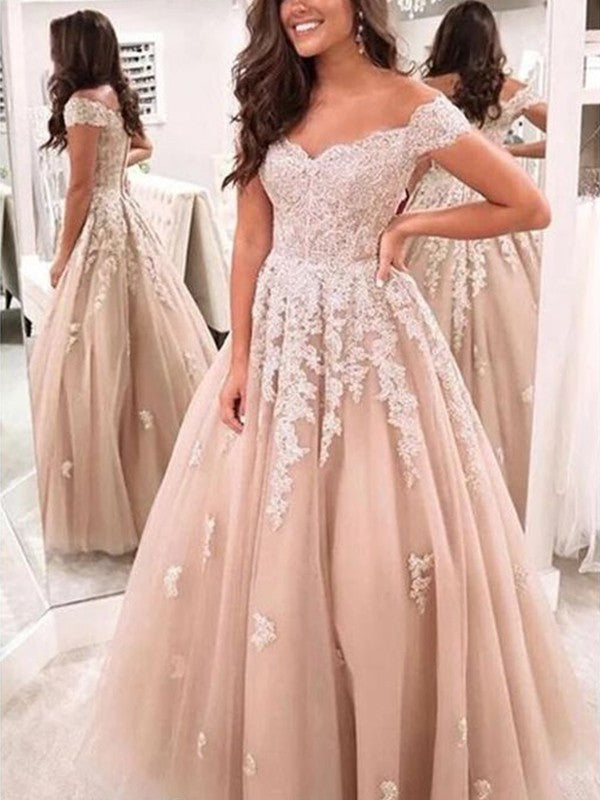 A-line Princess sheer floral shoulder length sleeveless floor mop party dress