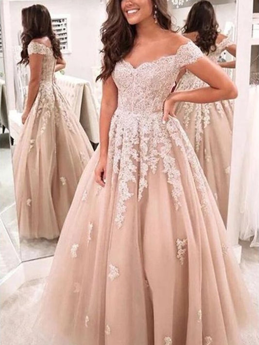A-line Princess sheer floral shoulder length sleeveless floor mop party dress