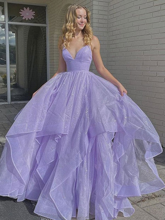 A-line skirt sweet princess ruffled V-neck sleeveless strapless dress