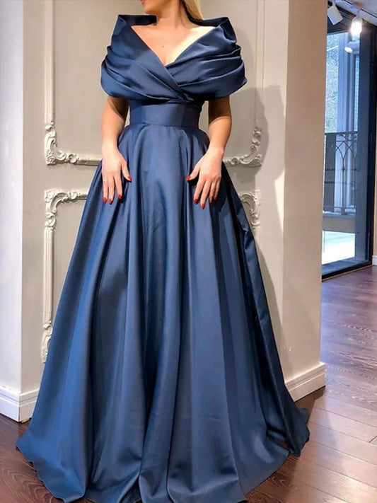A-line elegant princess satin ruffled V-neck sleeveless strapless skirt