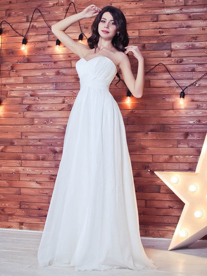 A-line Princess Chiffon Ruffle Edge Sweet Sleeveless Floor mopping Wedding Dress