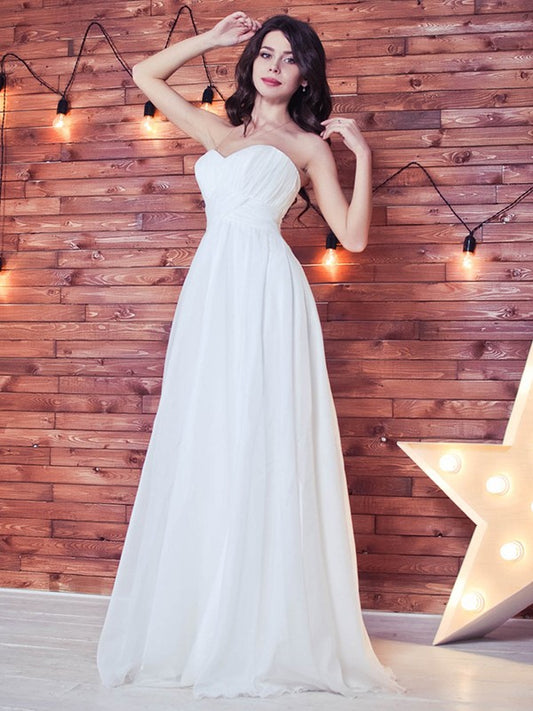 A-line Princess Chiffon Ruffle Edge Sweet Sleeveless Floor mopping Wedding Dress