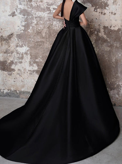 A-line Princess Satin Ruffle Edge Sexy One Shoulder Sleeveless Bra Dress