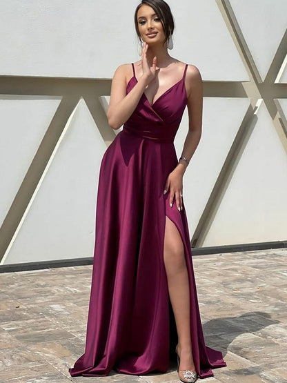 A-line Princess Elastic Woven Satin Ruffle Edge V-neck Sleeveless Sweater Skirt