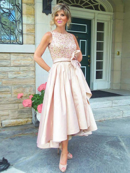 Princess satin bow sleeveless asymmetrical bridal mother dress