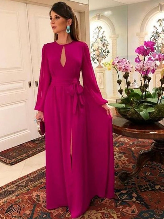 Elegant Princess Chiffon Pleated Long sleeved Floor mopping Bride Mom Dress