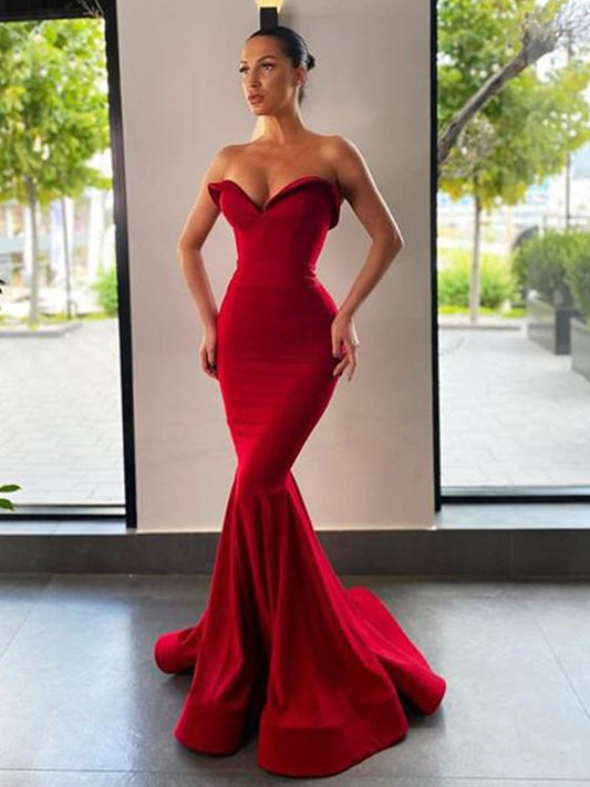 Trumpet mermaid shaped elastic and sweet sleeveless sweeping brush colored dress