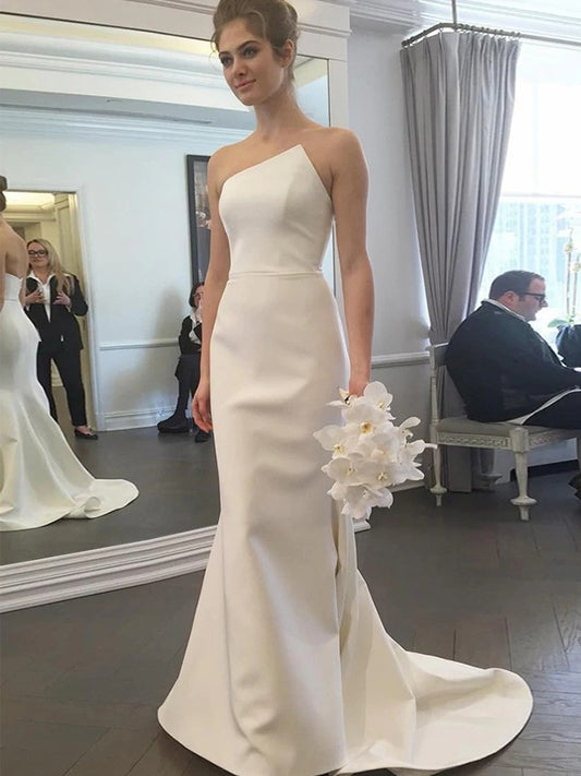Cylindrical elastic Crepe ruffled edge sleeveless formal wedding dress