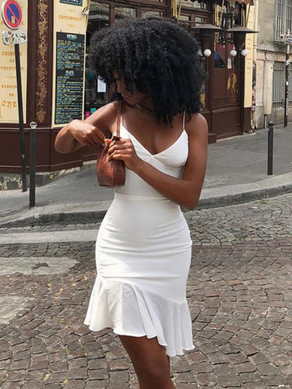 Cylindrical elastic Crepe pleated V-neck sleeveless mini dress