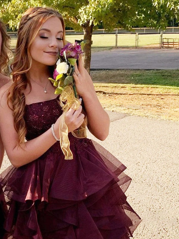 A-line Elegant Princess Tulle Ruffle Edge Off Shoulder Sleeveless Short Mini Dress