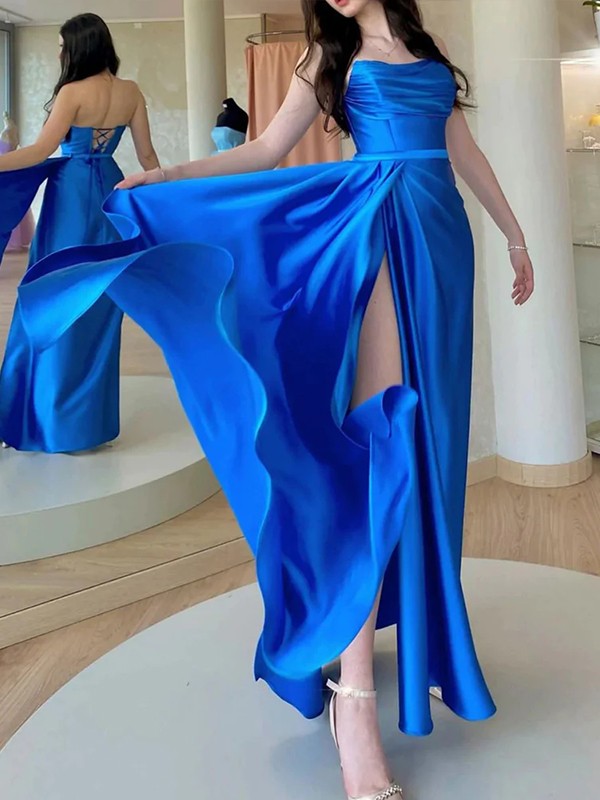 A-line princess silk pleated sleeveless floor mopping evening dress