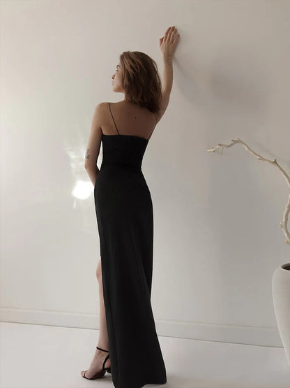 Columnar Elastic Italian Noodle Strap Sleeveless Floor Dress