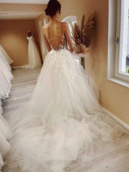 Sweet Princess Tulle Sticker Scoop Sleeveless Church Skirt Wedding Dress