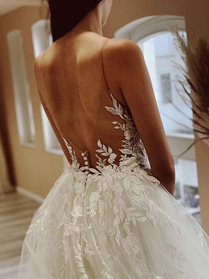 Sweet Princess Tulle Sticker Scoop Sleeveless Church Skirt Wedding Dress