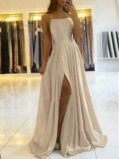 A-line Elegant Princess Silk Ruffle Edge Italian Noodle Strap Sleeveless Brush Train Skirt