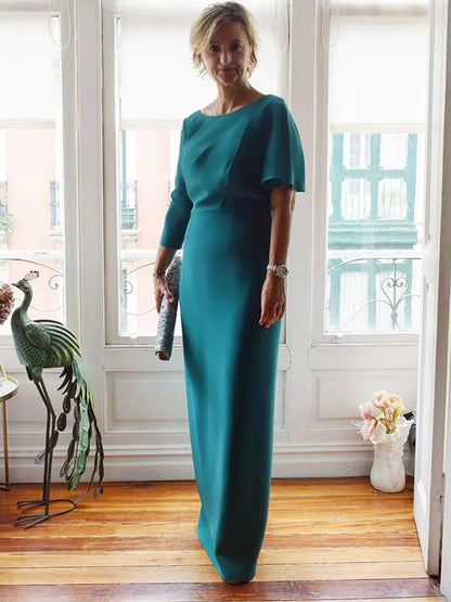 Imitation silk satin short sleeved floor mopping bridal mother formal dress