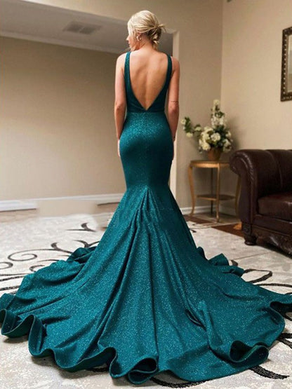 Sexy mermaid ruffled V-neck sleeveless court dress