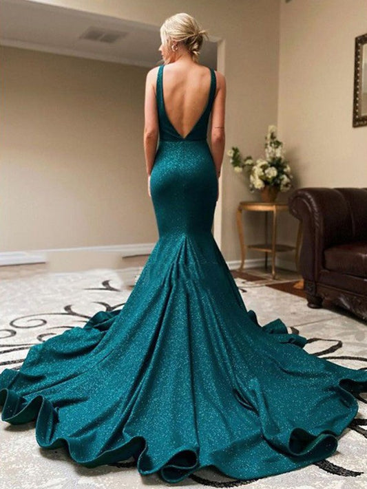 Sexy mermaid ruffled V-neck sleeveless court dress