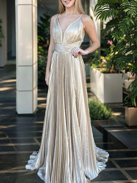 A-line Elegant Princess Silk Sexy V-neck Sleeveless Evening Dress