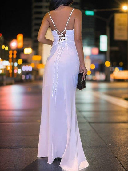 Cylindrical elastic woven satin pleated Italian spaghetti strap sleeveless floor mop tight evening corset