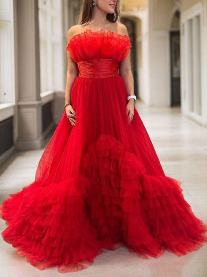 A-line sheer ruffled sleeveless formal court party dress