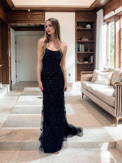 Sheath column thin gauze spaghetti strap sleeveless court dress