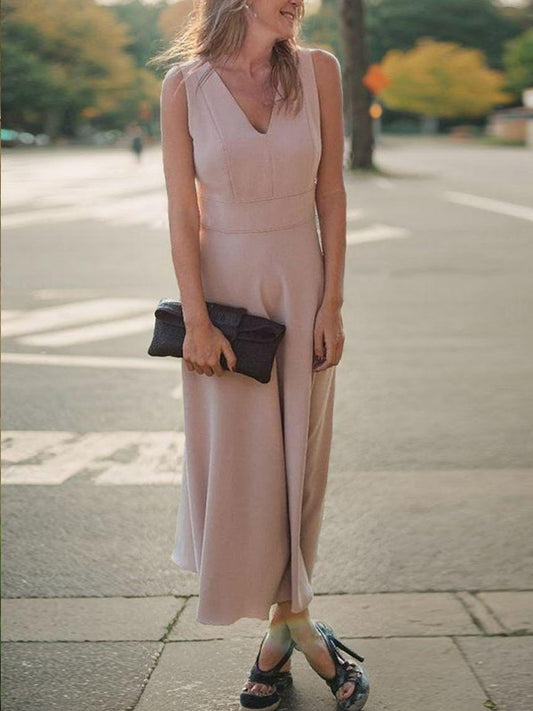 Sweet Princess Chiffon V-neck Sleeveless Knee Length Bride Mother Dress