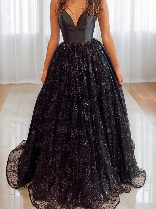 A-line Princess Satin Sexy V-neck Sleeveless Party Ball Evening Dress