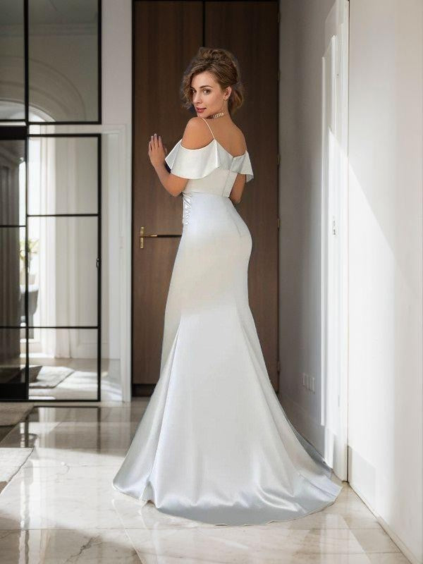 Sheath elastic woven satin spaghetti shoulder strap sleeveless brush skirt