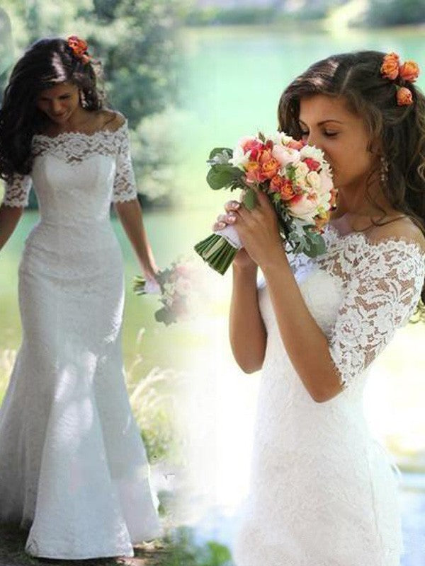 Small mermaid sexy off shoulder lace court dress wedding dress