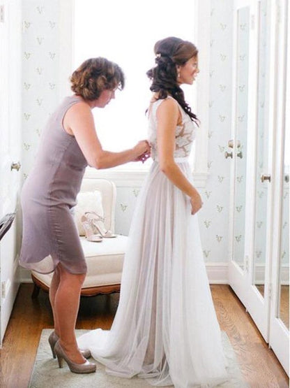 A-line princess strapless dress with sleeveless lace sheer wedding dress