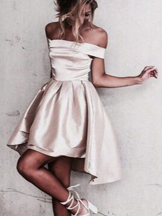 A-line Princess Sleeveless Off Shoulder Silk Imitation Satin Mini Dress
