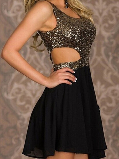 A-line Princess Sleeveless Sequin Chiffon Short Mini Dress
