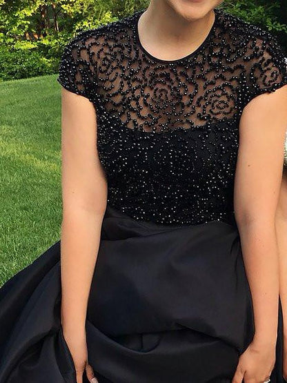 Sweet Princess Jewel Sleeveless Floor Dragging Beaded Satin Dress