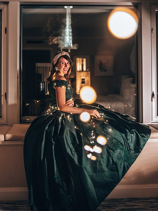 Ball Gown lace satin sleeveless floor mop sexy off the shoulder dress