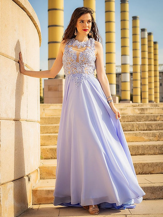 A-line Princess Sleeveless Sticker Chiffon Party Evening Dress