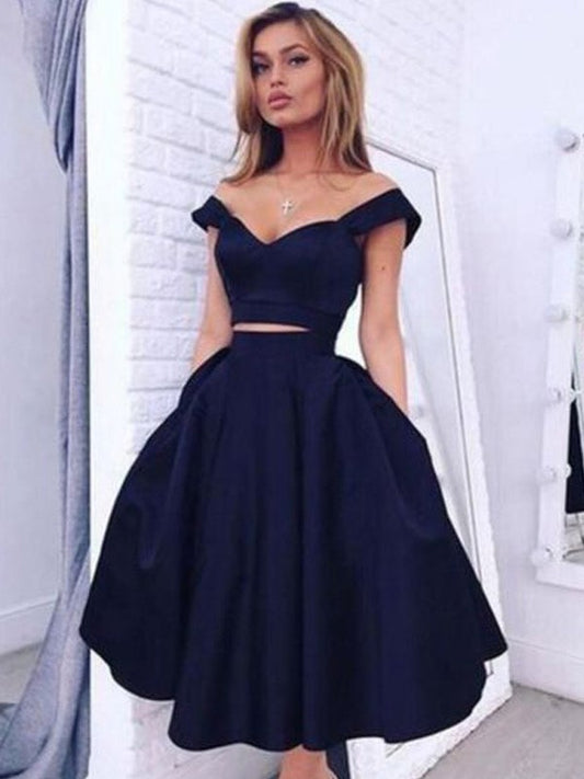 Elegant Princess Off the Shoulder Sleeveless Satin Two Piece Dress