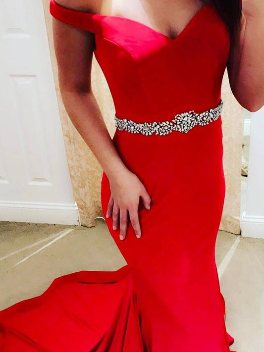 Speaker Mermaid Sexy Off Shoulder Sleeveless Swept Shoulder Elastic Crepe Dress